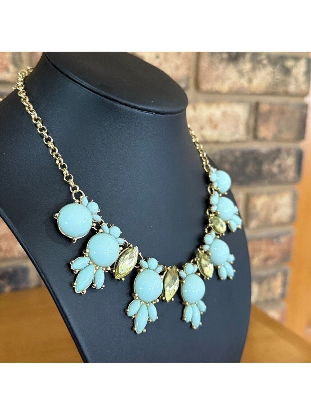 Leslie Danzis light blue and green rhinestone statement necklace - Picture 3 of 6